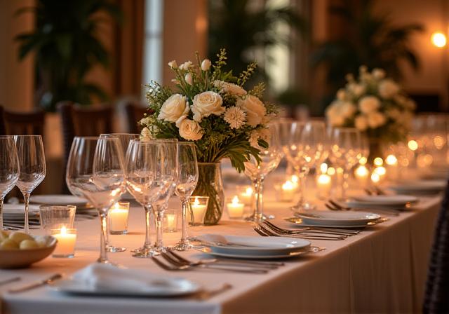 Festlich gedeckter Tisch für ein Catering-Event.